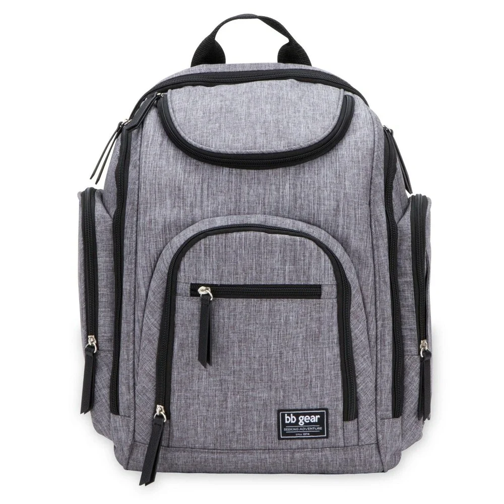 BB Gear Diaper Bag Backpack w/ Changing Pad & Insulated Side Pocket - Gray